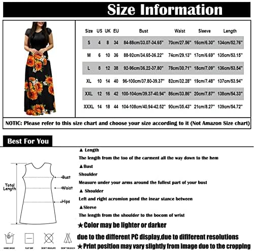 Haljine kratkih rukava za žene, ženska modna casual tiskani okrugli vrat s kratkim rukavima velike veličine duge haljine
