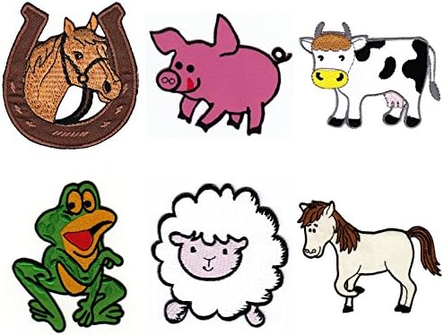 6 domaćih životinja konjski poni krava pig ovca žaba zakrpa Djeca Djeca šiva šiva i željezo na flasteri izvezeni Applique