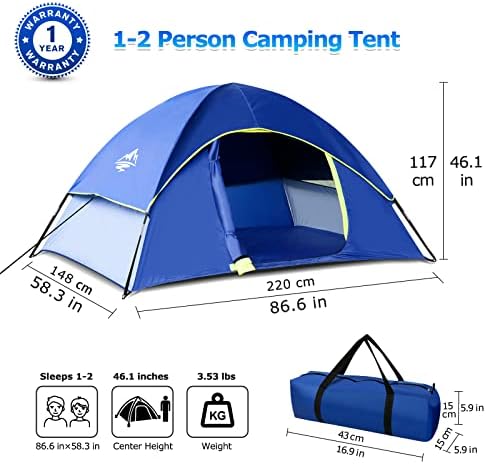 Šator za kampiranje 1/2/3 osobe, Vodootporni šator otporan na vjetar s odvojivom kišnom jaknom i torbom za nošenje, prijenosni
