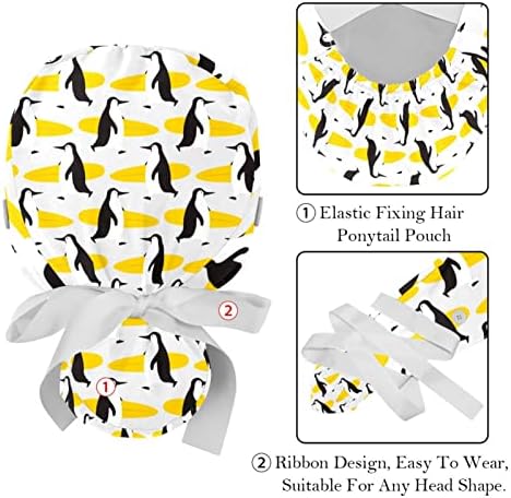 JDEZ 2PCS Bouffant Hats s Penguins uzorak podesivi uzorak za žene Podesive žene Radne kapete Radni šeširi za muškarce Multi