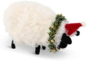 K&K Interijeri 59595A 4 inčne vunene ovce s šeširom i vijencima Djeda Mraza, bijela