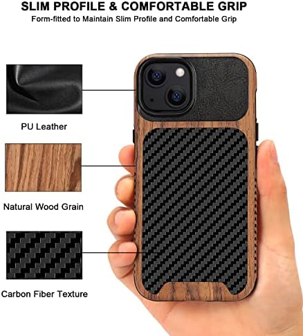 Tenglin magnetska futrola kompatibilna s iPhone 13 kućištem od drveta s teksturom od ugljičnih vlakana Dizajn kože kože hibridni