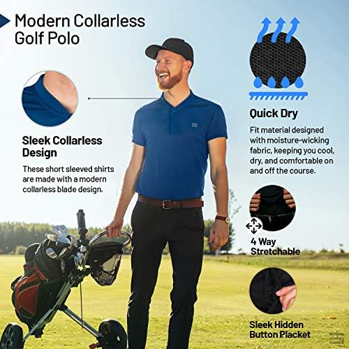Tri šezdeset šest brzih košulja za golf bez ovratnika za muškarce - kratki rukavi casual polo, rastezljiva tkanina