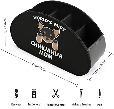 Najbolji svjetski Chihuahua mama držača za daljinsko upravljanje/caddy/box/ladica s 5 odjeljaka PU Organizator kože sa slatkim