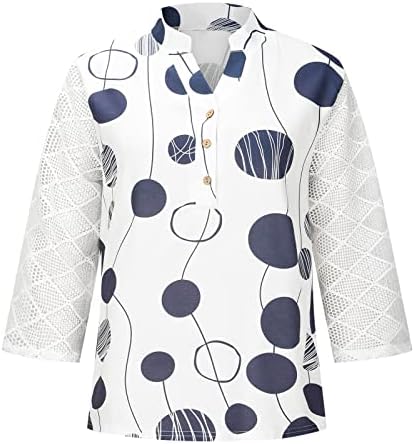 Ženska majica s rukavima 3/4, ležerni vrhovi s mrežastim dizajnom i izrezima, ženski topovi Plus veličine, grafičke košulje;