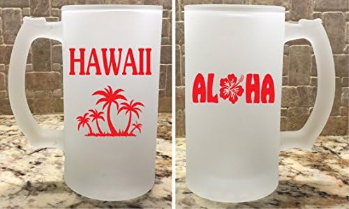 Smrznuta staklena šalica piva Stein 16oz Aloha Hawaii Tropical Crveni veliki poklon za njega očevi Dan