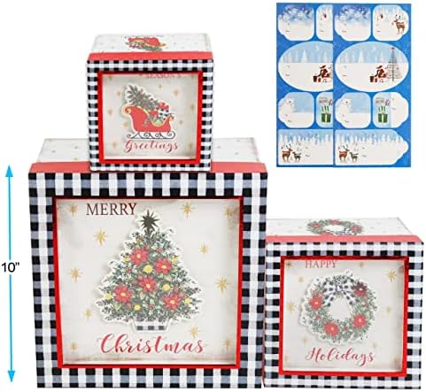 Božićne poklon kutije Deluxe 3D dizajnirani set od 3 raznolika božićna dizajna i 3 veličine 2 listova poklon oznaka