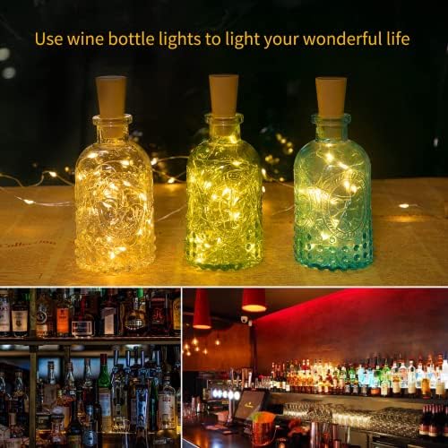 Svjetla za boce od vina s plutama, 16 pakiranja 20 LED vodootporna baterijska lampica, srebrna žica mini vilinskih svjetala