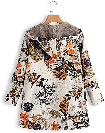 Zimska toplo odjeće za ženske cvjetne print s kapuljačom vintage prevelike kapute džepove