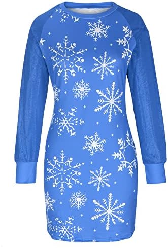 Ženska Božićna haljina od tunike ležerna Mini haljina s printom snježne pahulje dugih rukava dolikuje svečane haljine za