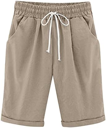 Hdzww jogging posteljina flex baggys solidne hlače ženke ravne noge pop s džepovima hlače elastizirani struk ljeta koljena