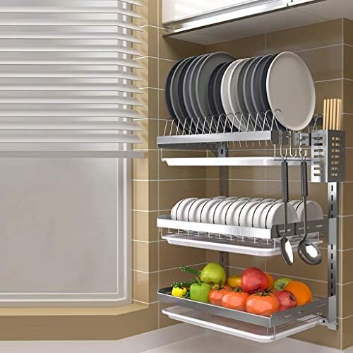 Neohijev europski stil nehrđajući čelični stalak za kuhinjske police postavljene zidom, troslojni stalak za odvod, stalak