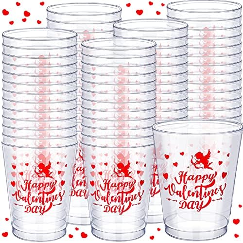 60 PCS Clear plastične šalice srca Valentinova šalice plastičnih šalica Crvenih valentina plastične šalice i Cupid Pet Clear