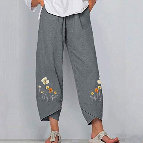 2023 pamučne lanene hlače, ženske odjevene ležerne široke noge palazzo joga kapris cvjetni print modna vreća s džepovima