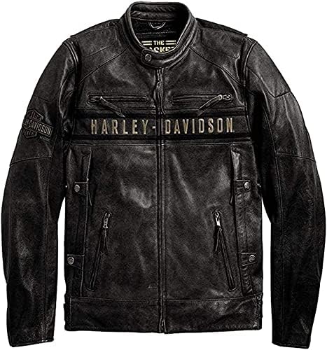 Molluska Odjeća HD Black Vintage prolazna link kožna kožna jakna | Kožna jakna za motocikl motocikla HD motocikla