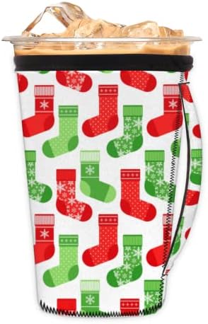 Zelene i crvene božićne čarape ledena rukava za višekratnu upotrebu s ručicom neoprene čahura za sodu, latte, čaj, pića,