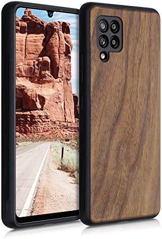 KWMobile Real Wood fuse kompatibilan sa Samsung Galaxy A42 5G futrolom - tvrdi drveni poklopac w/tpu odbojnik - tamno smeđa