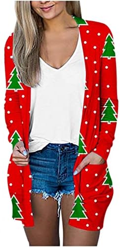 Jesenske dukseve za žene, ženska modna labava povremeni džepni božićni tisak kardigan jakne vrhovi