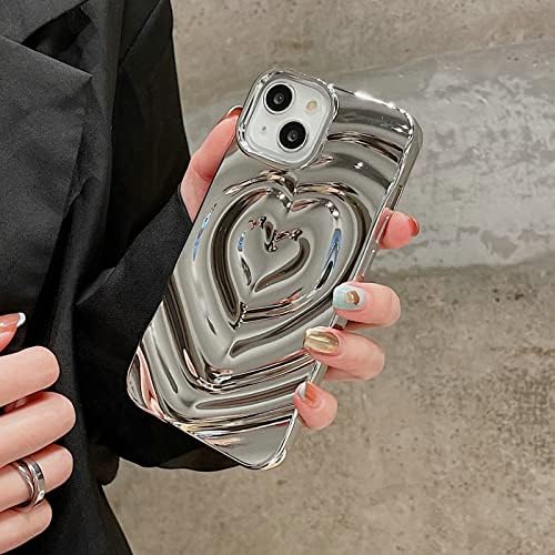 iPhone 12 Pro Max Ljubav slučaj srca, modno slatka mekana silikonska elektroplatna srebrna 3D srčana voda Ripple Bling blistavi
