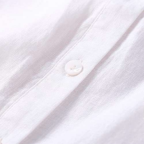 Pamučni platneni vrhovi za žene v gumb majica s pola rukava.