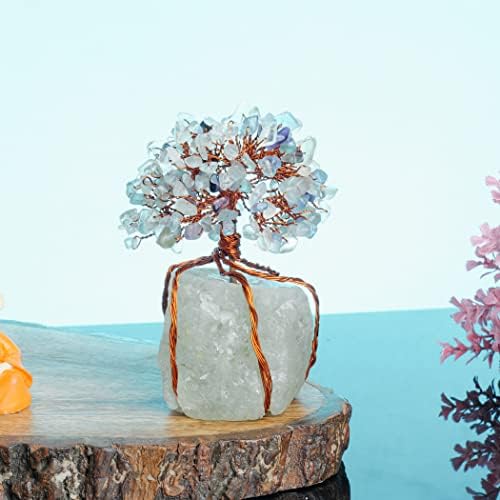 Fluorit kristal - Stablo života kristal - bonsai kristalno stablo - novac kristali - bonsai draguljasto stablo - ružičasti