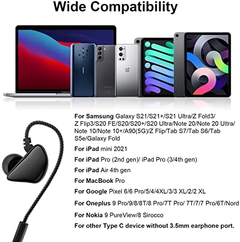 USB C slušalice za Samsung S22+ Ultra, preko ušnih sportskih ušnih ušiju s ušnim ušima Mic Wired USB Type C Snušne slušalice
