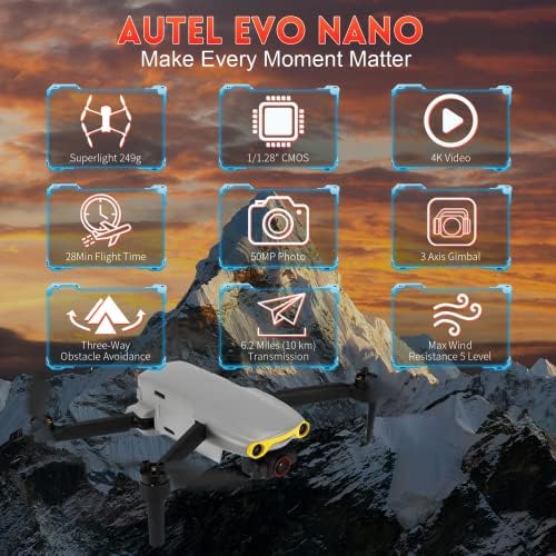 Autel Robotics evo Nano Premium Bundle-249G Ultralight sklopivi dron, 3-osi gimbal s 4K kamerom, 48MP fotografije, 3-smjer