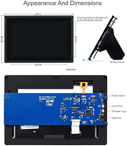 WaveShare 10.1inch kapacitivni zaslon osjetljiv na dodir LCD kompatibilan s Raspberry Pi4b/3b+/3a+/2b/b+/a+/nula/nula w/wh/nula