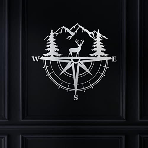 Znak kompasa od metalnih jelena - dekor doma, prilagođeni metalni znak, metalni natpisi, znak dekora kuće, poklon za kućno