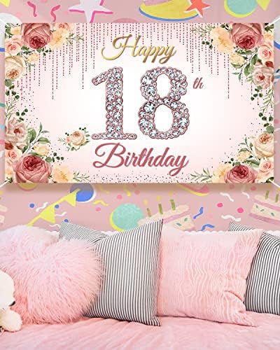 18. rođendanski nakit, ružičasto zlato, 18. rođendanski natpis za žene, 18-godišnji ružičasti cvjetni znak za rođendansku