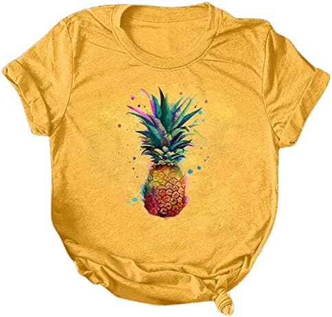 Cvjetni vrhovi za žene, slatka majica s kratkim rukavima s tiskanim ananasom, ležerne grafičke majice