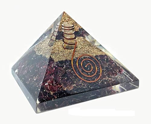 Three Three Crveni granat kristalni orgon reiki piramid komplet/uključuje 4 kristalne kvarcne energetske točke/EMF zaštita