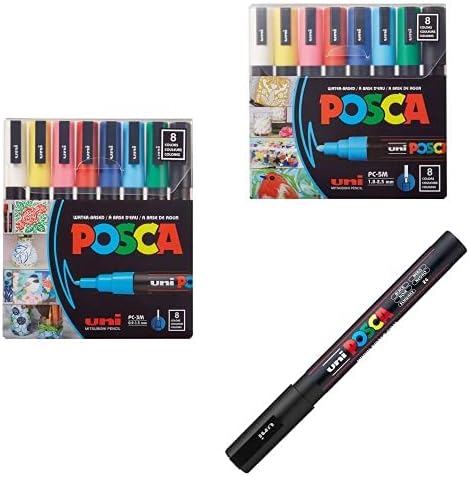 PoSCA Oznaka za oznaku boja - Fine Point - Set od 8, Multicolor & Posca set markera s 8 boja, PC -5M Srednji i Posca akrilna