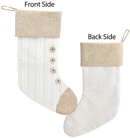 Elegantpark Bijela pletena božićna čarape brončana božićna čarapa Set od 4 Xmas Holiday Kamin Viseći poklon za dekoraciju