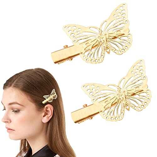Boobeen 1 parovi leptir kopče za kosu Kosa stezaljke Zlatne metalne 3D šuplje metal Pomicanje krila za kosu za kosu Slatki