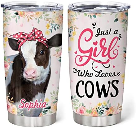 Hyturtle Personalizirani pokloni za ljubitelja krave - rođendan Božić - samo djevojka koja voli krave prilagođeno ime nehrđajućeg