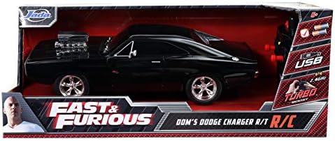 Jada Toys Fast & Furious 1:16 1970 Dodge Charger RT daljinski upravljački automobil 2,4 GHz Crni, igračke za djecu i odrasle,