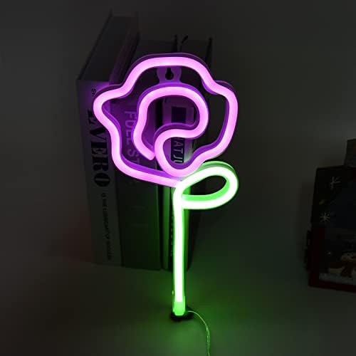 Fafeicy LED neonska svjetla, ruža cvijeća u stilu Valentinovo prijedlog za vjenčanje Scena za priznanje svjetiljke za ukrašavanje