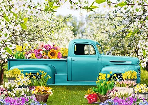 Pozadina s proljetnim cvijećem u boji za bebe uskrsna pozadina za fotografiranje plava kamionska trava za ukrašavanje uskrsne