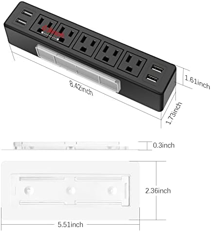 Crna ispod trake za napajanje, ljepljivi zidni nosač napajanja s USB-om, utičnicama na radnoj površini, uklonjivim montiranim