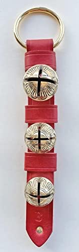 Kensington Row Božićna kolekcija crvena kožna zvona s tri čvrsta mesingana zvona - Jingle Bells