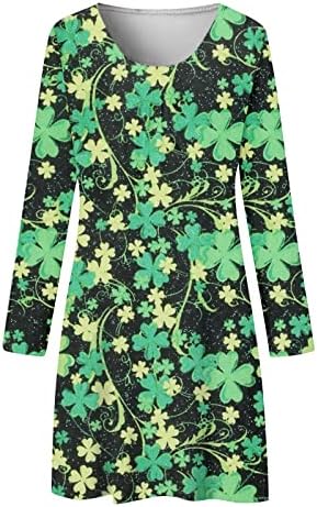 Uskrsna haljina Trebin, ženska modna ležerna okrugla vrata St. Patrick's Day Print ležerna haljina dugih rukava