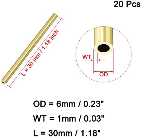 OFOWIN [20 PCS] mesingana okrugla cijev 30 mm duljina 6 mm OD1 mm debljina stijenke, metalni bakreni bešavni ravni cijevi
