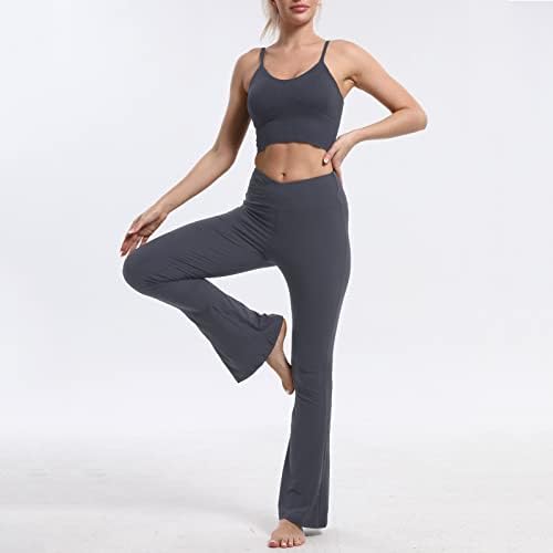 Bopova ženske bootcut joga hlače zvonastih dna v crossover visoki struk, ležerne hlače