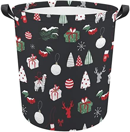 Sretan božićni uzorak sklopiva košarica za pranje rublja vodootporna torbica za odlaganje s ručicom 16,5 x 16,5 x 17