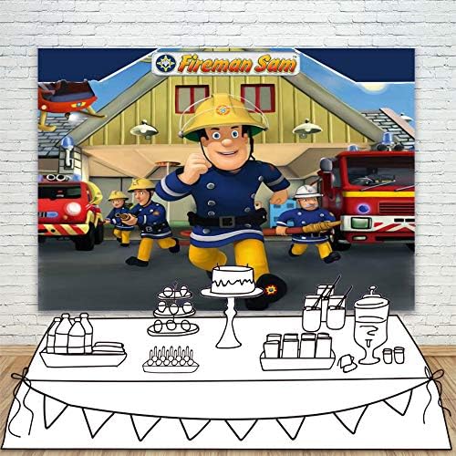 Vinil foto pozadina Vatrogasac Sam rođendanski Pribor crvena vatrogasna vozila tematska pozadina za dječaka crtane Pozadine